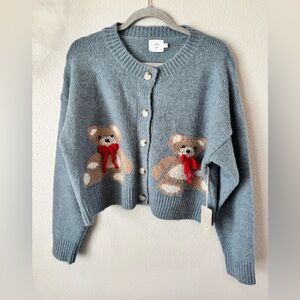 Luna Ivy Blue Cardigan with Teddy Bear Design Size S NWT